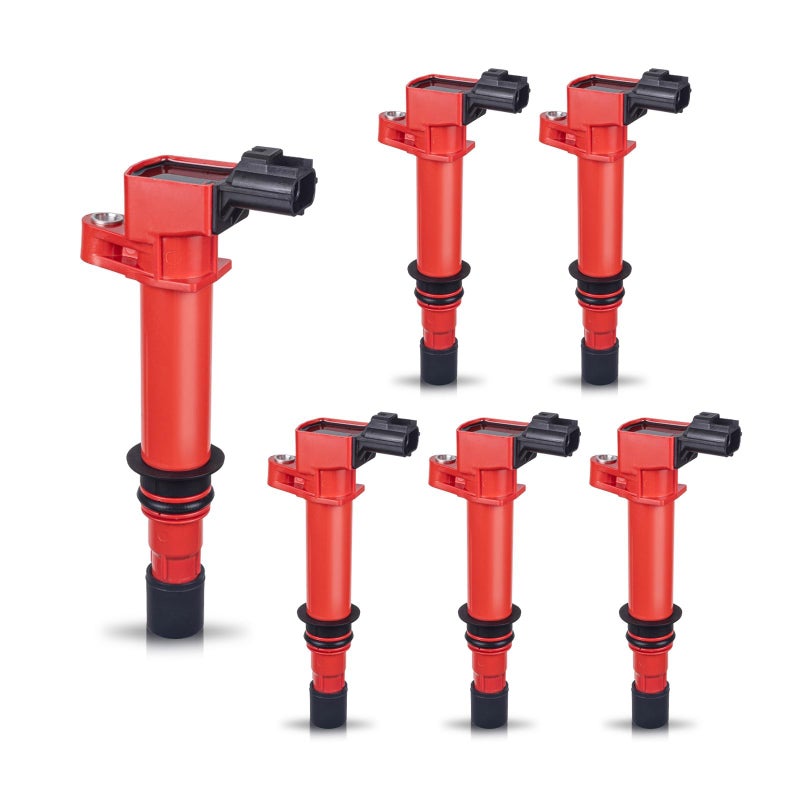 ENA Set of 6 Red Ignition Coil for UF270 56028138 Compatible with Dodge Jeep Mitsubishi Dakota Durango 1500 Nitro Cherokee Commander Raider Liberty 3.7L V6 2002 2003 2004 2005 2006 2007 2008 - Image 1